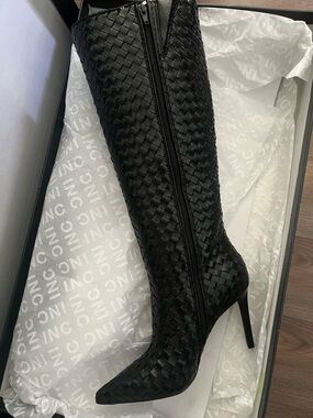 INC International Concepts Black Woven Knee-High Stiletto Boot